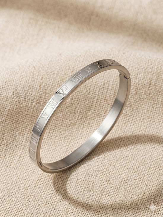 Jewelry - Silver Roman Numeral Bangle Bracelet Stainless Steel